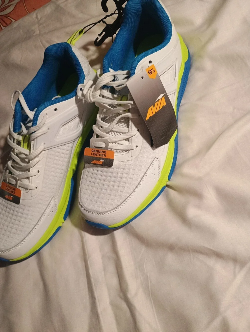 Avia White Athletic Shoes with Blue & Neon Green Accents